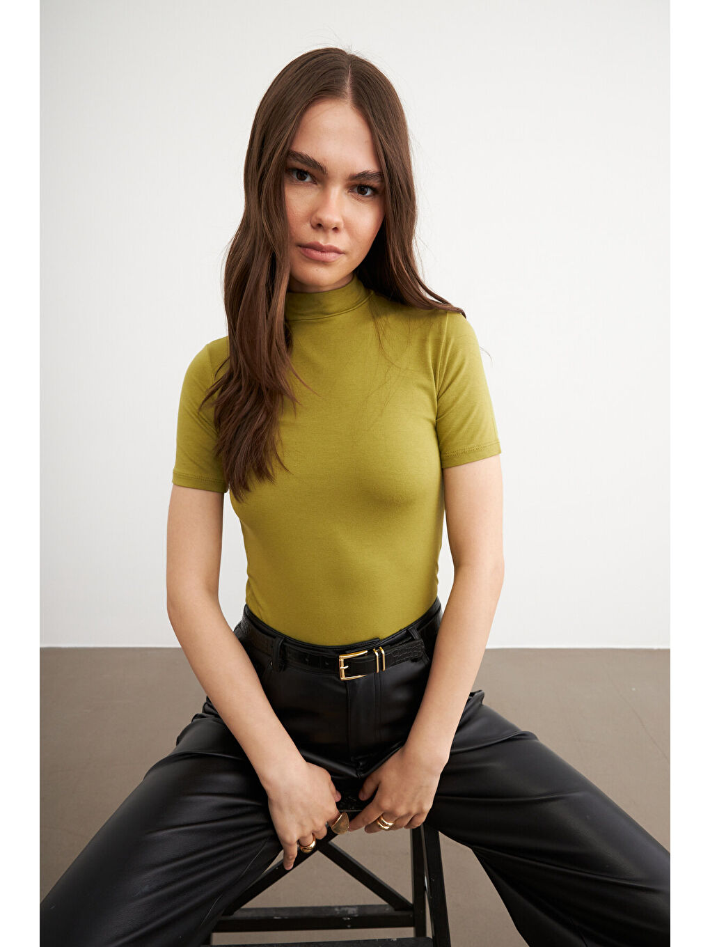 Kadın Yağ Yeşili Kısa Kol Bluz-2