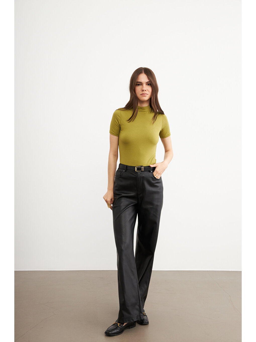 Kadın Yağ Yeşili Kısa Kol Bluz-4