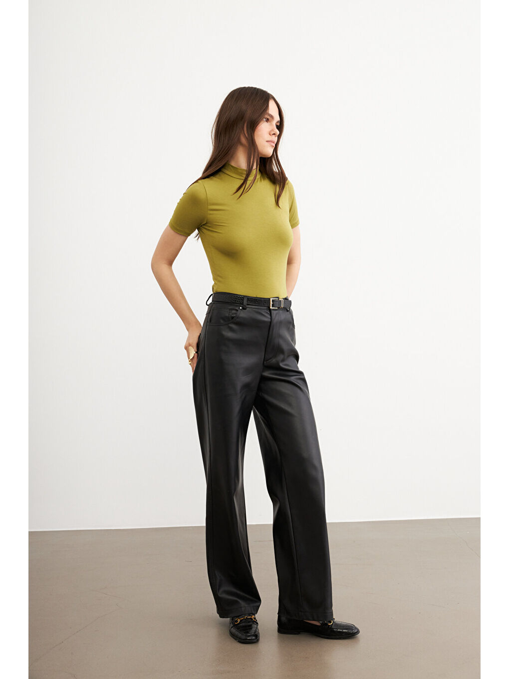 Kadın Yağ Yeşili Kısa Kol Bluz-5