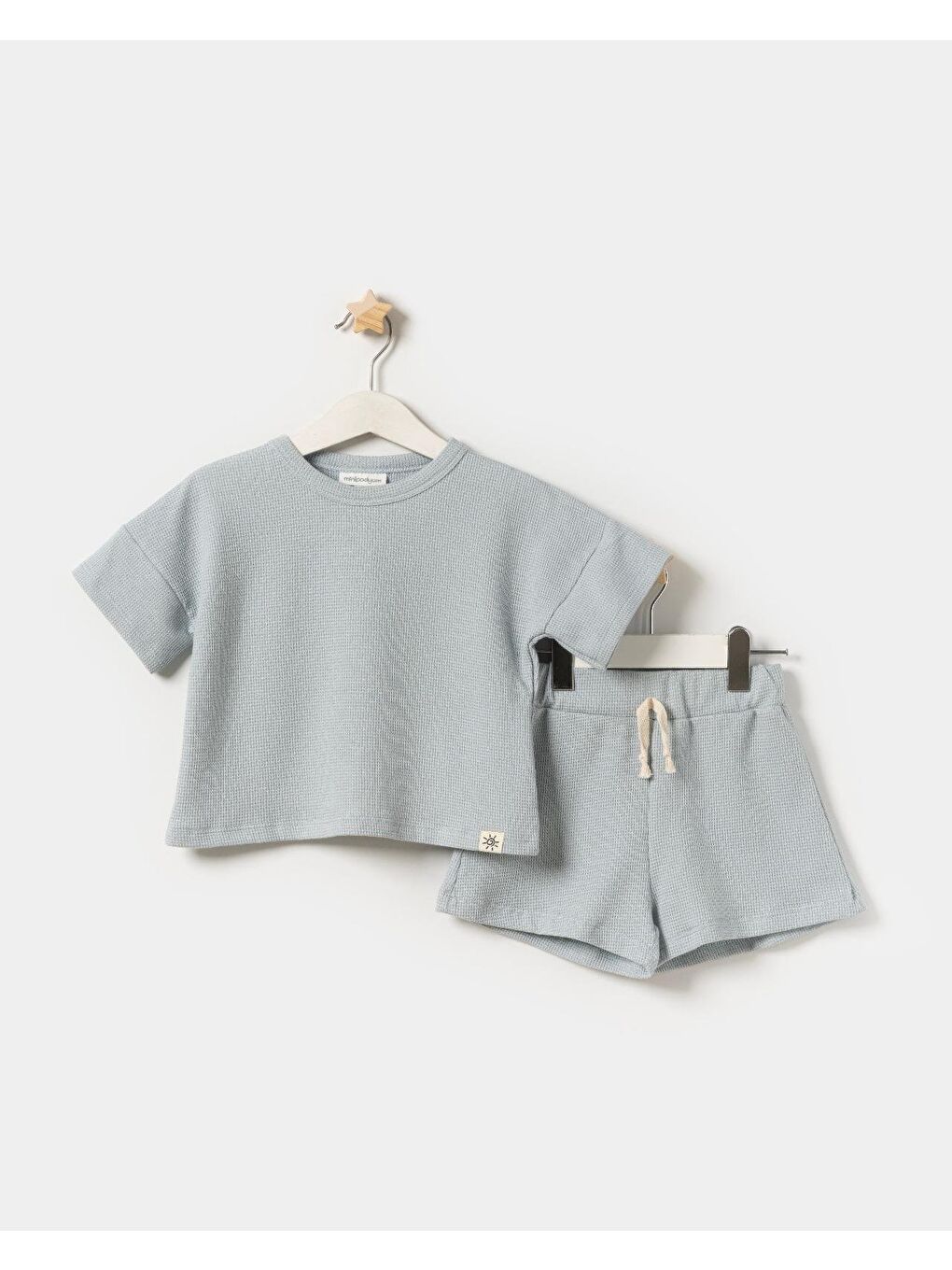 Erkek Çocuk Pamuklu Buz Mavi Dokulu T-Shirt Ve Şort Takım - Rahat Kalıp Yazlık Set-1