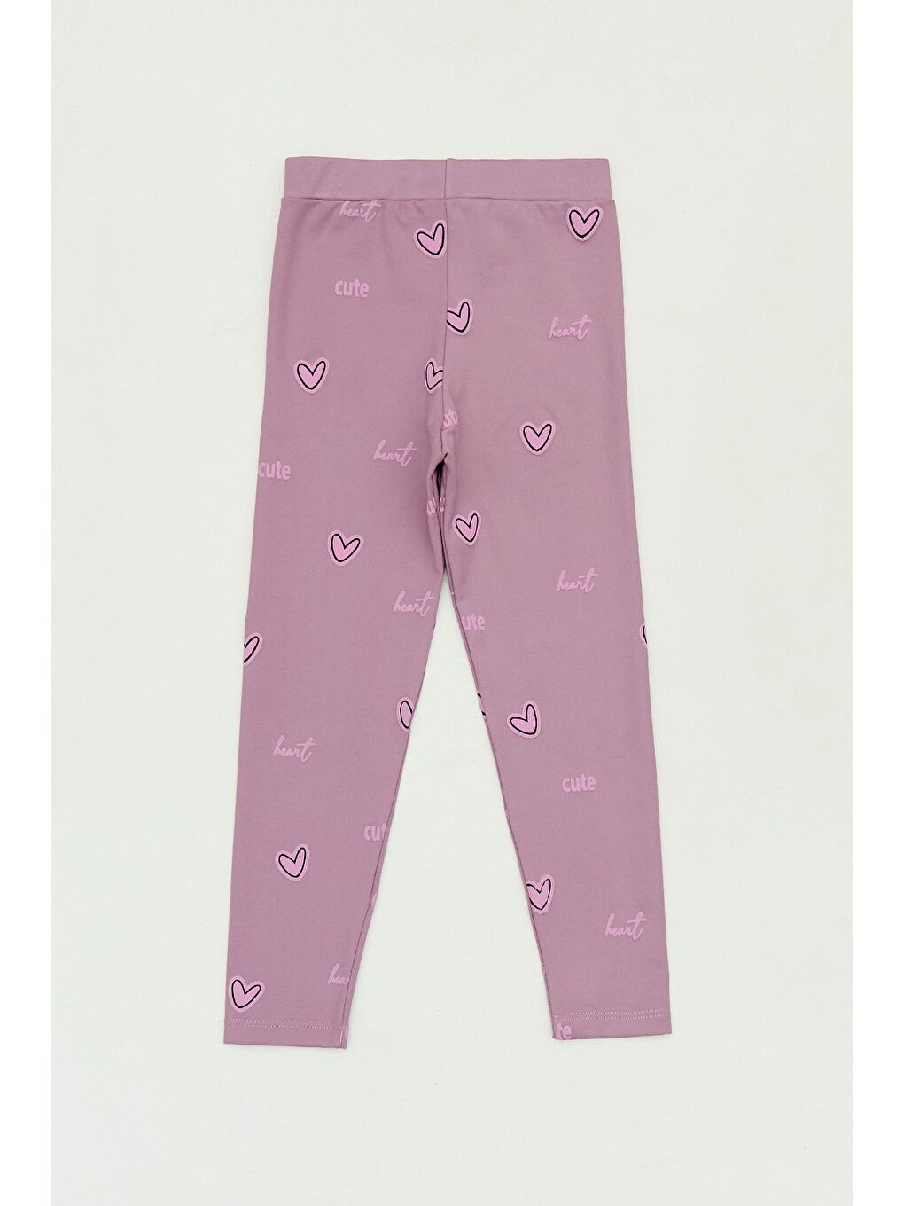 Pembe Kalp Baskılı Kız Çocuk Tayt-1