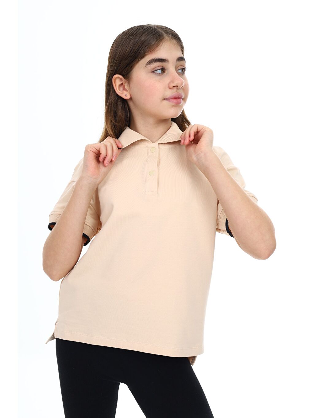 Bej Kız Çocuk Baskılı Tişört-1