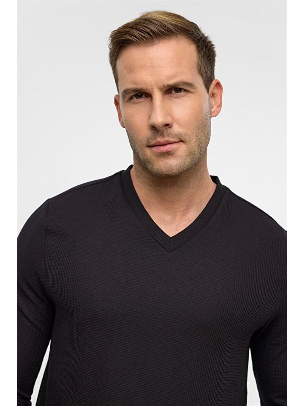 Siyah Regular V Yaka Sweatshirt-3