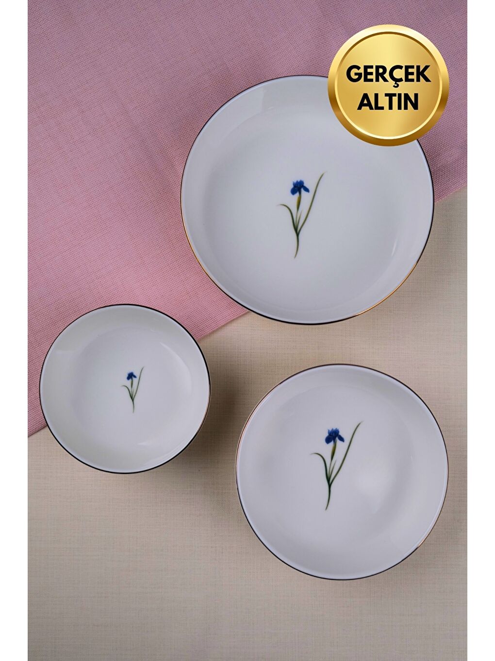 Karışık Porselen Natura İris Altın Yaldızlı Kase Seti 3 Parça-1