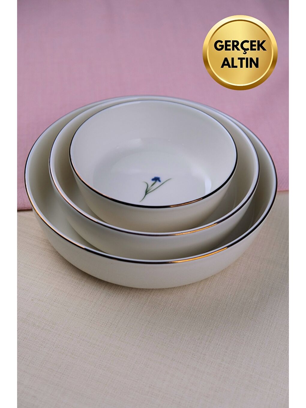 Karışık Porselen Natura İris Altın Yaldızlı Kase Seti 3 Parça-2