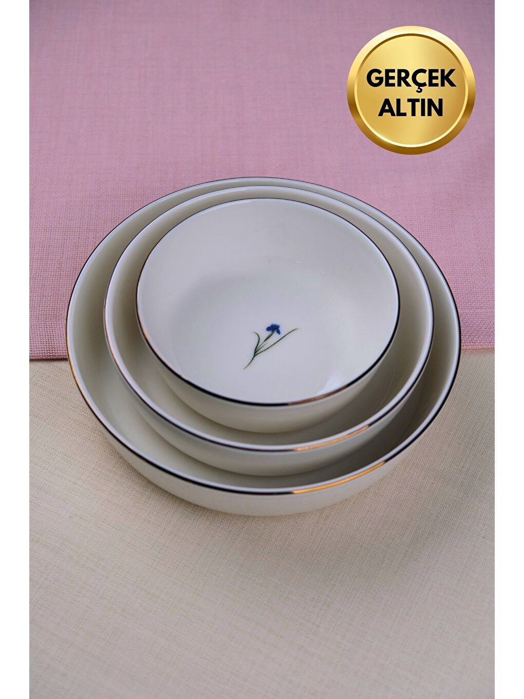 Karışık Porselen Natura İris Altın Yaldızlı Kase Seti 3 Parça-3