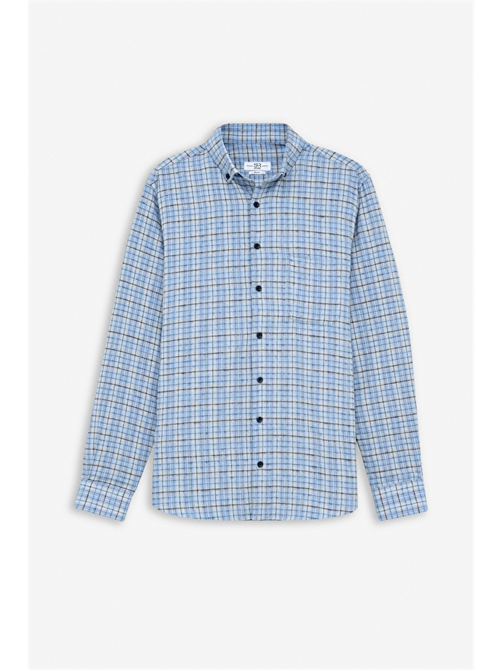 Buz Mavi Regular Düğmeli Yaka Kareli Casual Gömlek-6