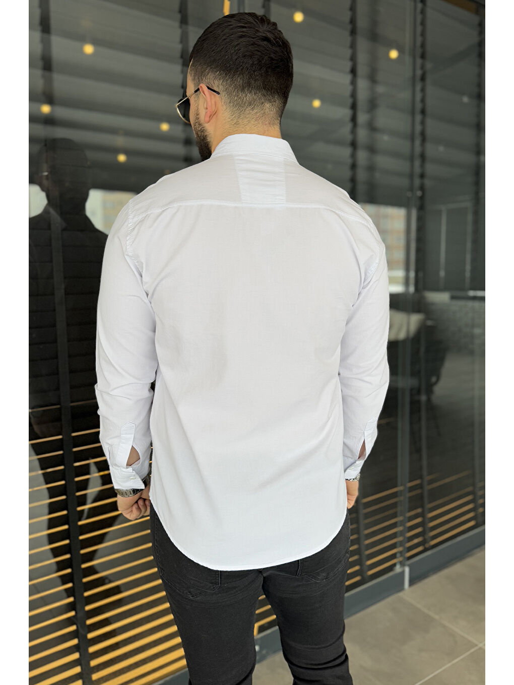 Beyaz Erkek Ön Çıtçıtlı Uzun Kol Gömlek-4