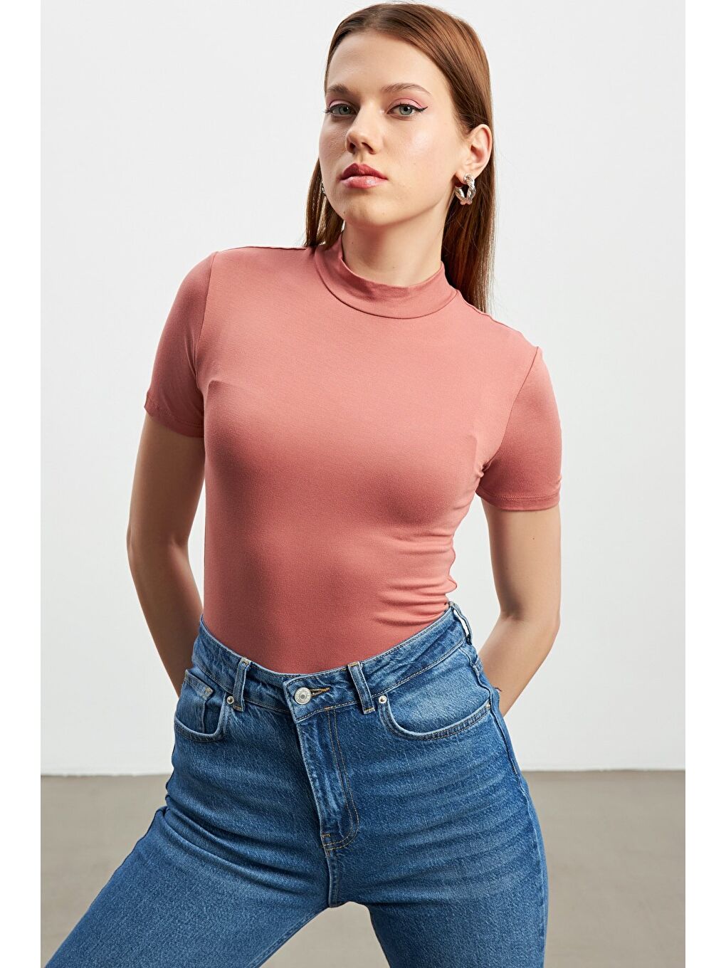 Pembe Kadın Gülkurusu Kısa Kol Bluz-3