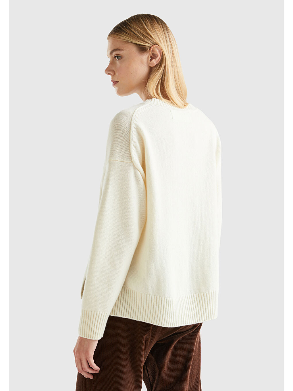 Bej Kadın Vanilya Yün Karışımlı Boxy Fit Kazak-2