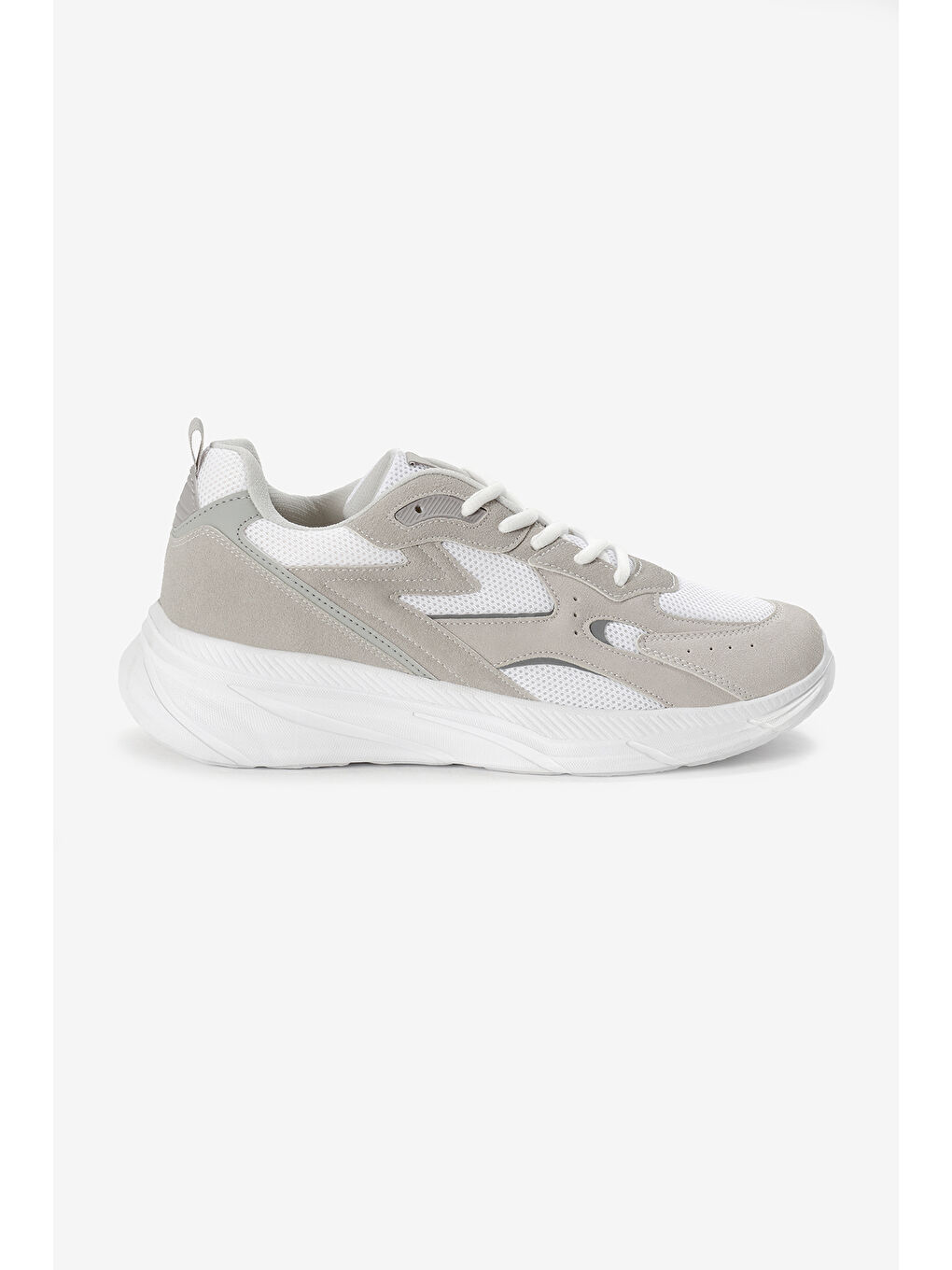 Erkek Gri Beyaz Faylon Taban Nefes Alabilen Kumaş Reflektörlü Dalgalı Desenli Spor Ayakkabı-1