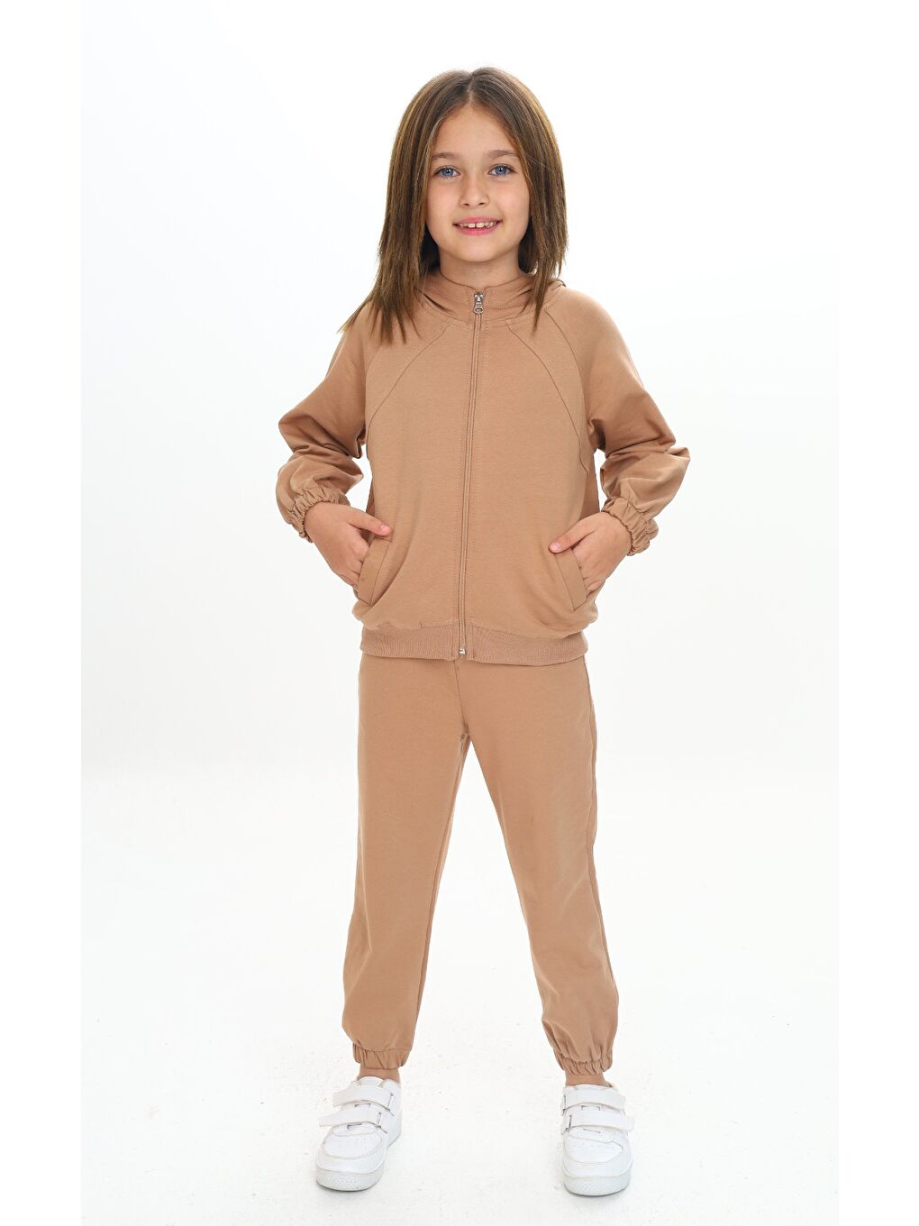 Kahverengi Kız Çocuk Kapüşonlu Eşofman Takım