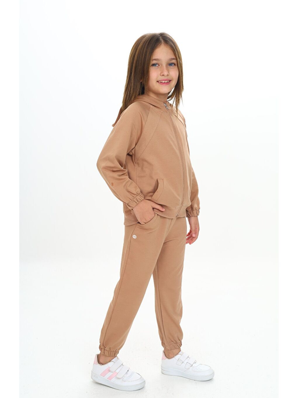 Kahverengi Kız Çocuk Kapüşonlu Eşofman Takım-2