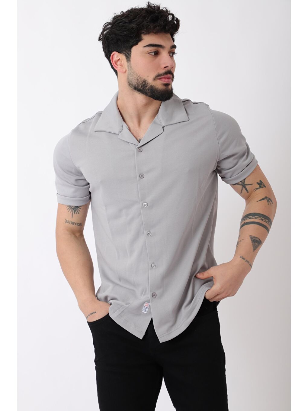 Gri Apaç Yaka Kısa Kol Gömlek JS C-155_40359