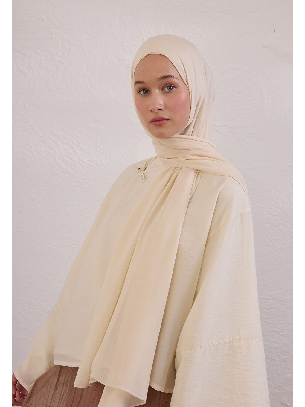 Ekru Soft Viskon Şal Fildişi-2