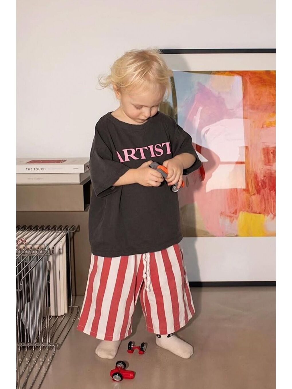 Gri Unisex Bisiklet Yaka Baskılı Tshirt