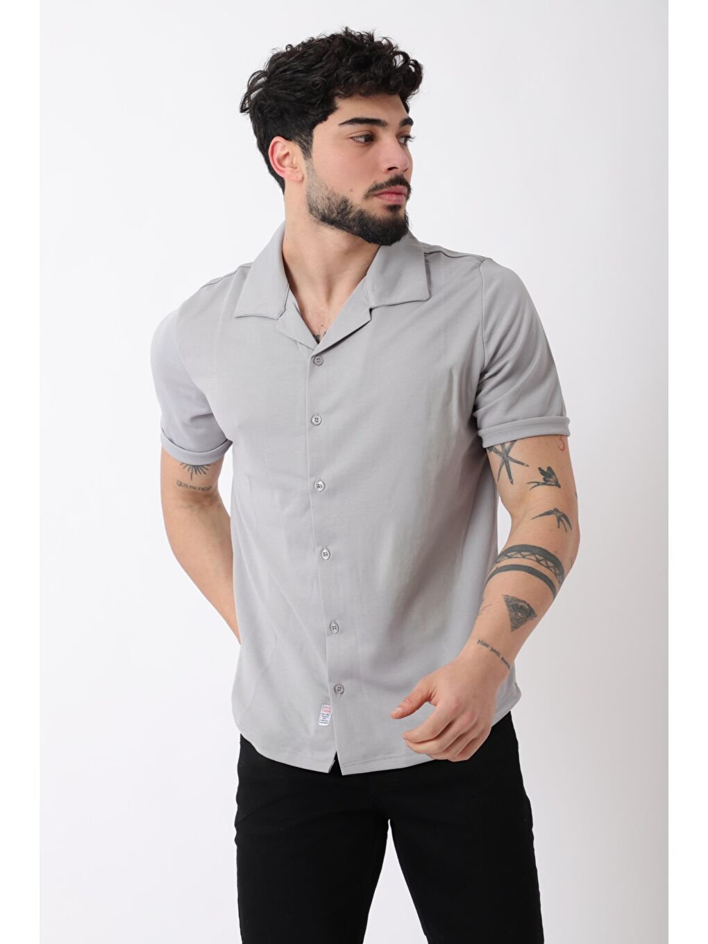 Gri Apaç Yaka Kısa Kol Gömlek JS C-155_40359-2
