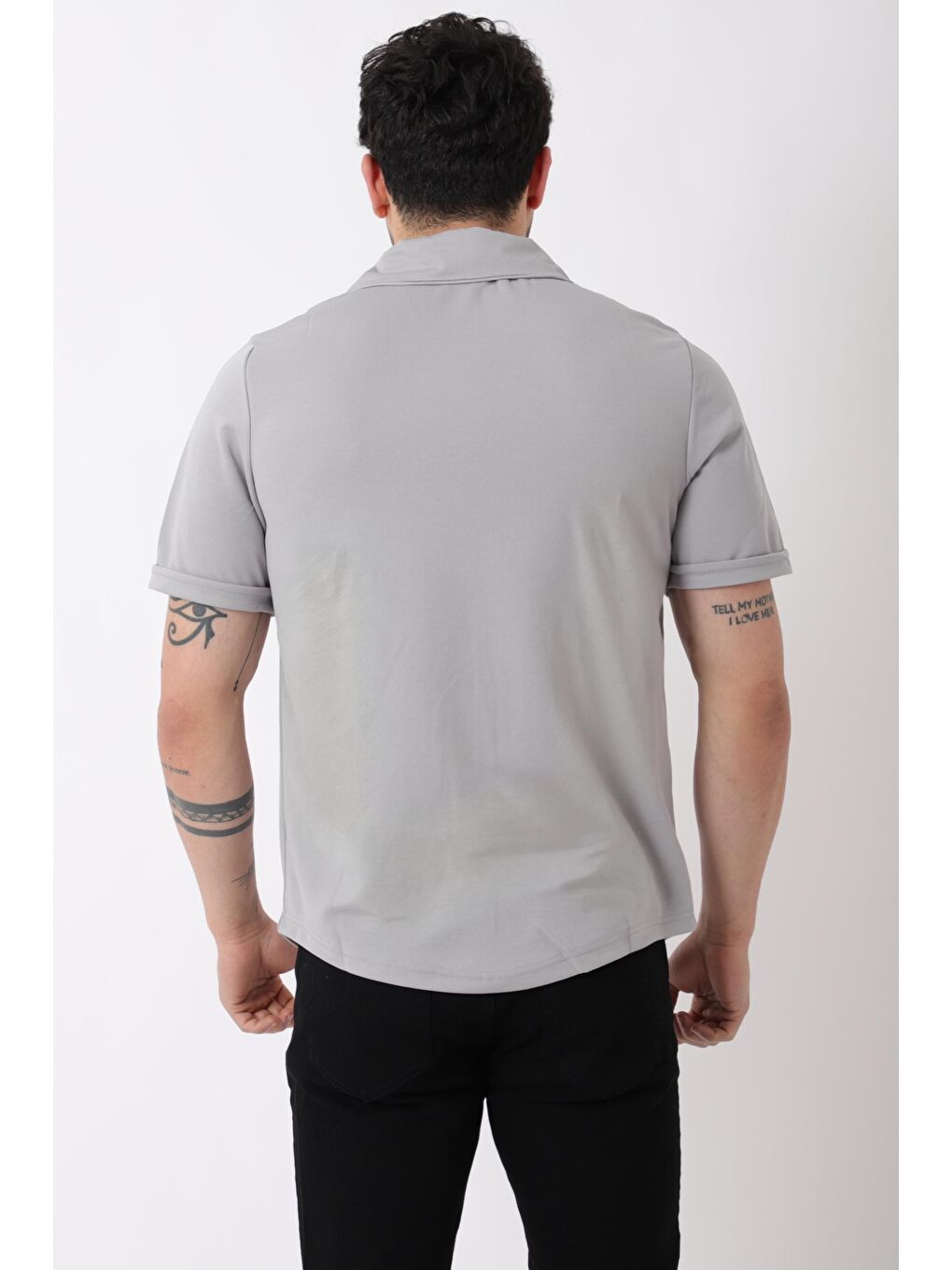 Gri Apaç Yaka Kısa Kol Gömlek JS C-155_40359-3