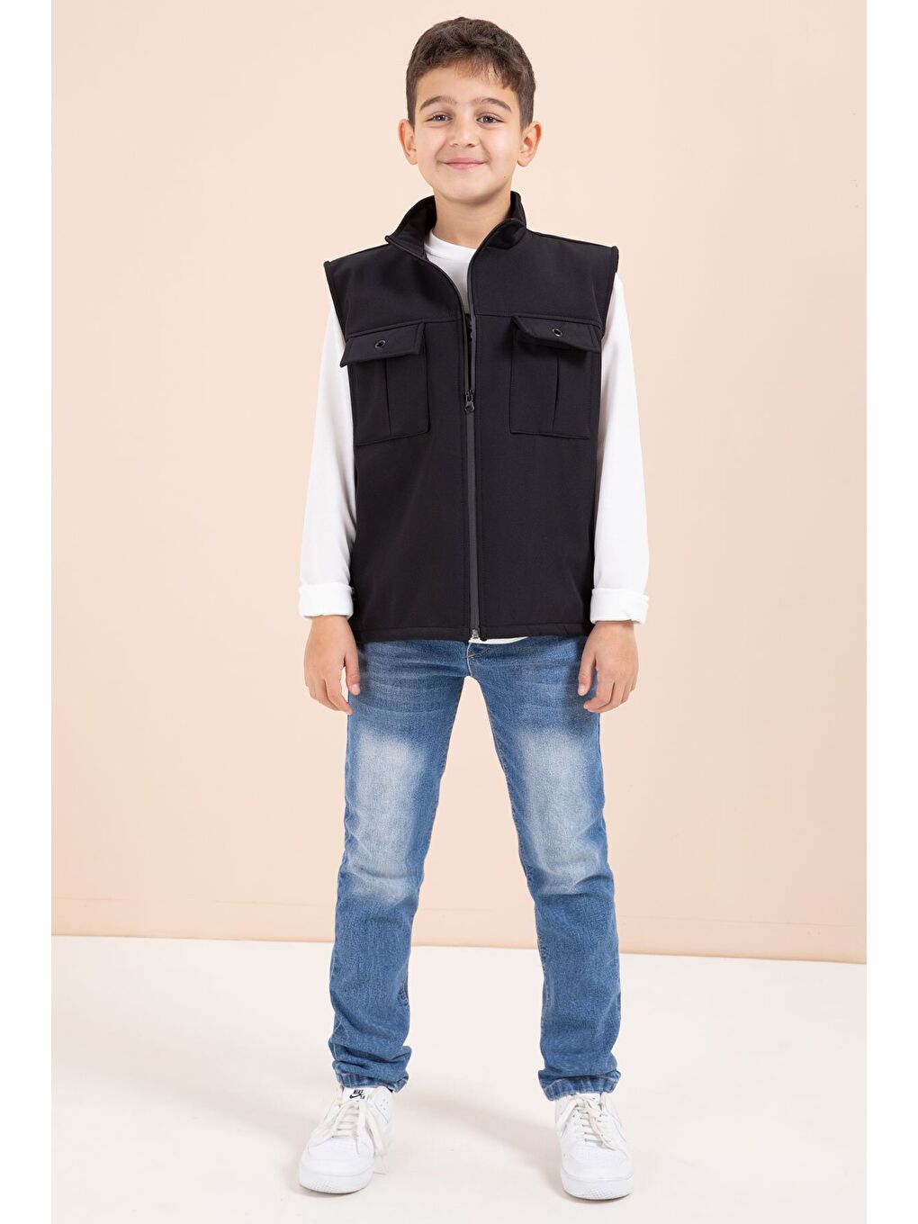 Siyah Sıfır Kol Yelekli Badili Erkek Çocuk 3lü Pantolonlu Takım 23486
