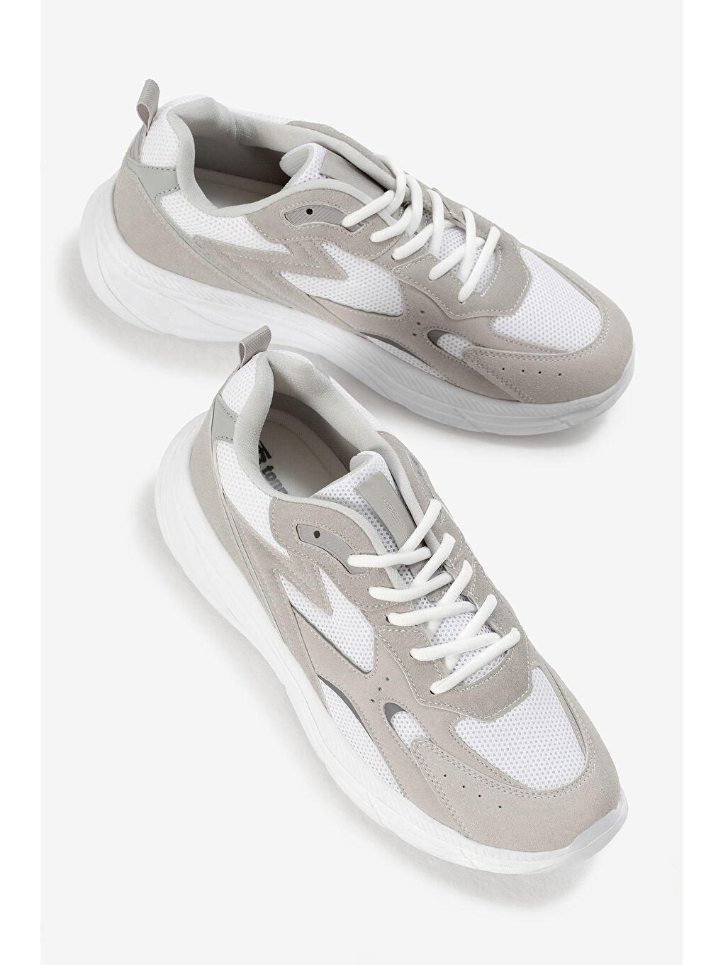 Erkek Gri Beyaz Faylon Taban Nefes Alabilen Kumaş Reflektörlü Dalgalı Desenli Spor Ayakkabı-2