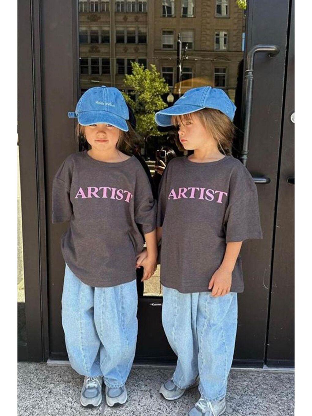 Gri Unisex Bisiklet Yaka Baskılı Tshirt-1