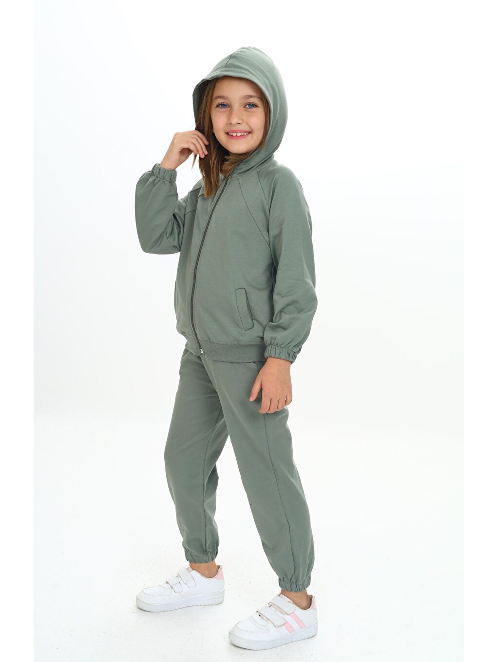 Yeşil Kız Çocuk Kapüşonlu Eşofman Takım-4