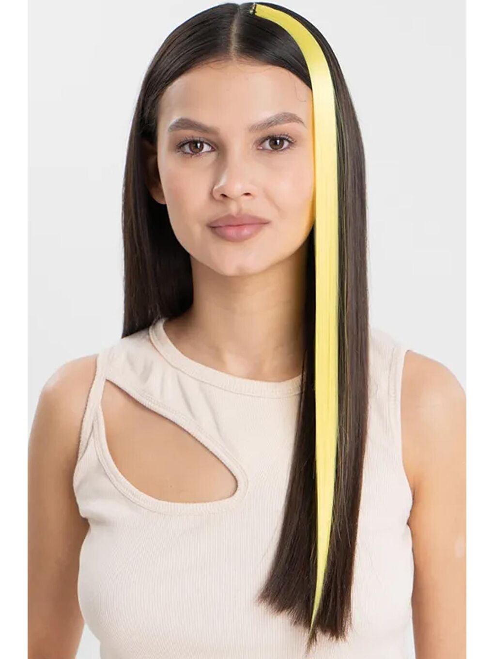 Sarı Uzun Düz Sentetik Saç Uzatma Çıt Çıt Postiş