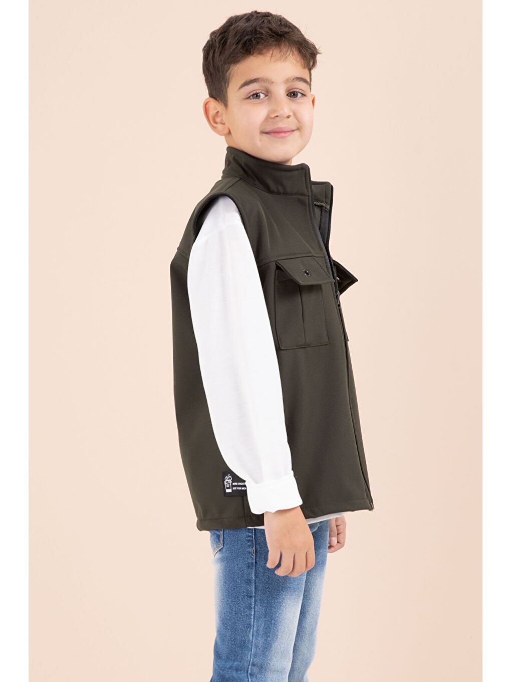 Haki Sıfır Kol Yelekli Badili Erkek Çocuk 3lü Pantolonlu Takım 23488-2