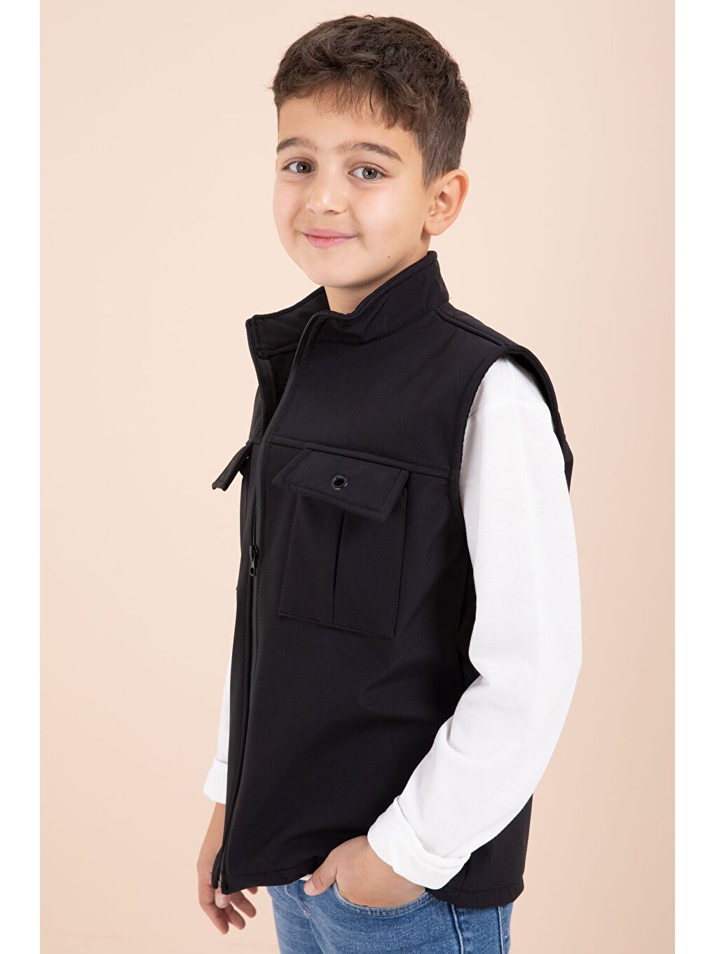 Siyah Sıfır Kol Yelekli Badili Erkek Çocuk 3lü Pantolonlu Takım 23486-4