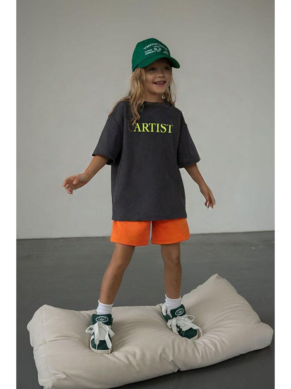 Yeşil Unisex Bisiklet Yaka Baskılı Tshirt