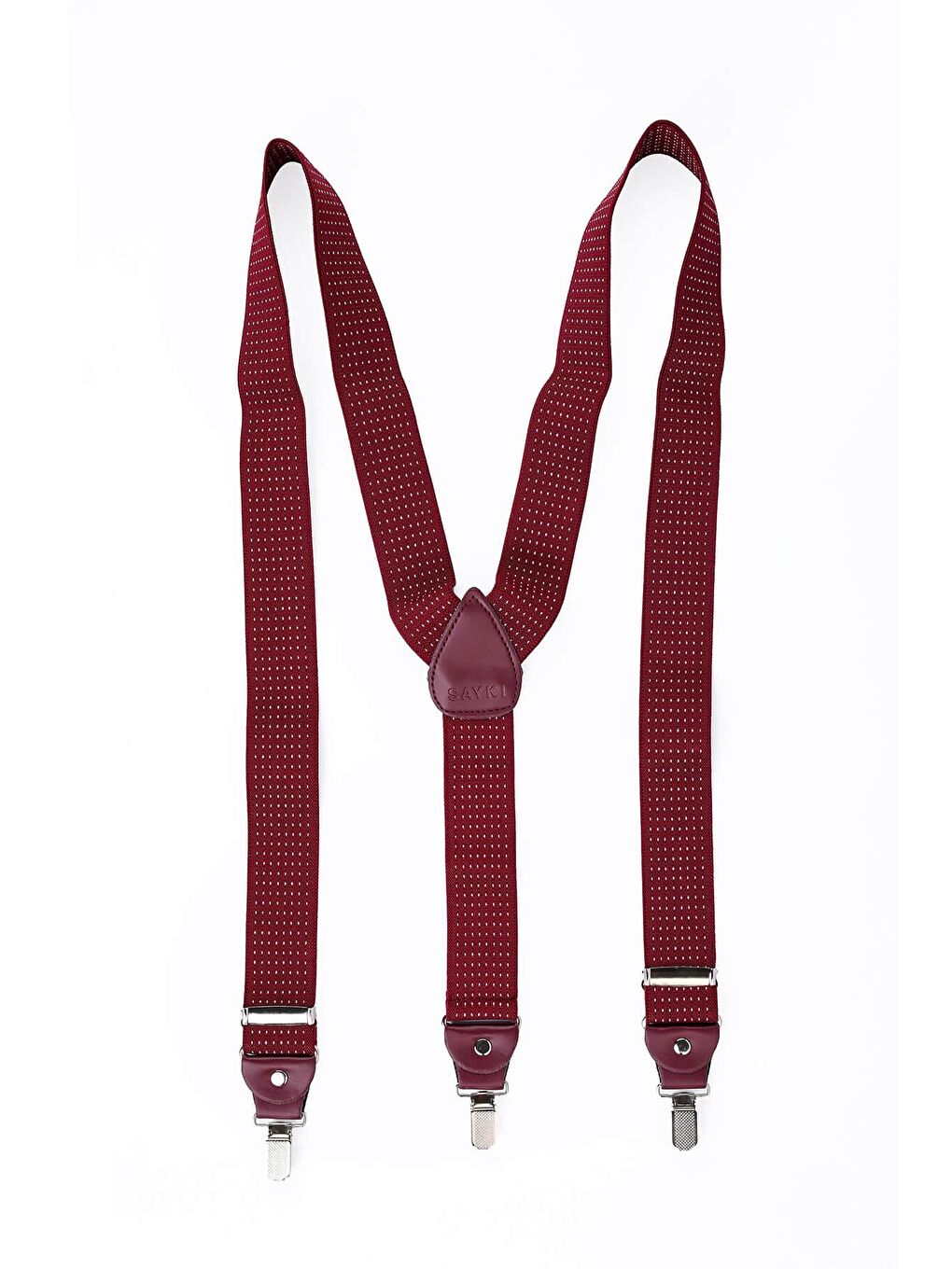 Bordo Puantiye Desenli Pantolon Askısı-1