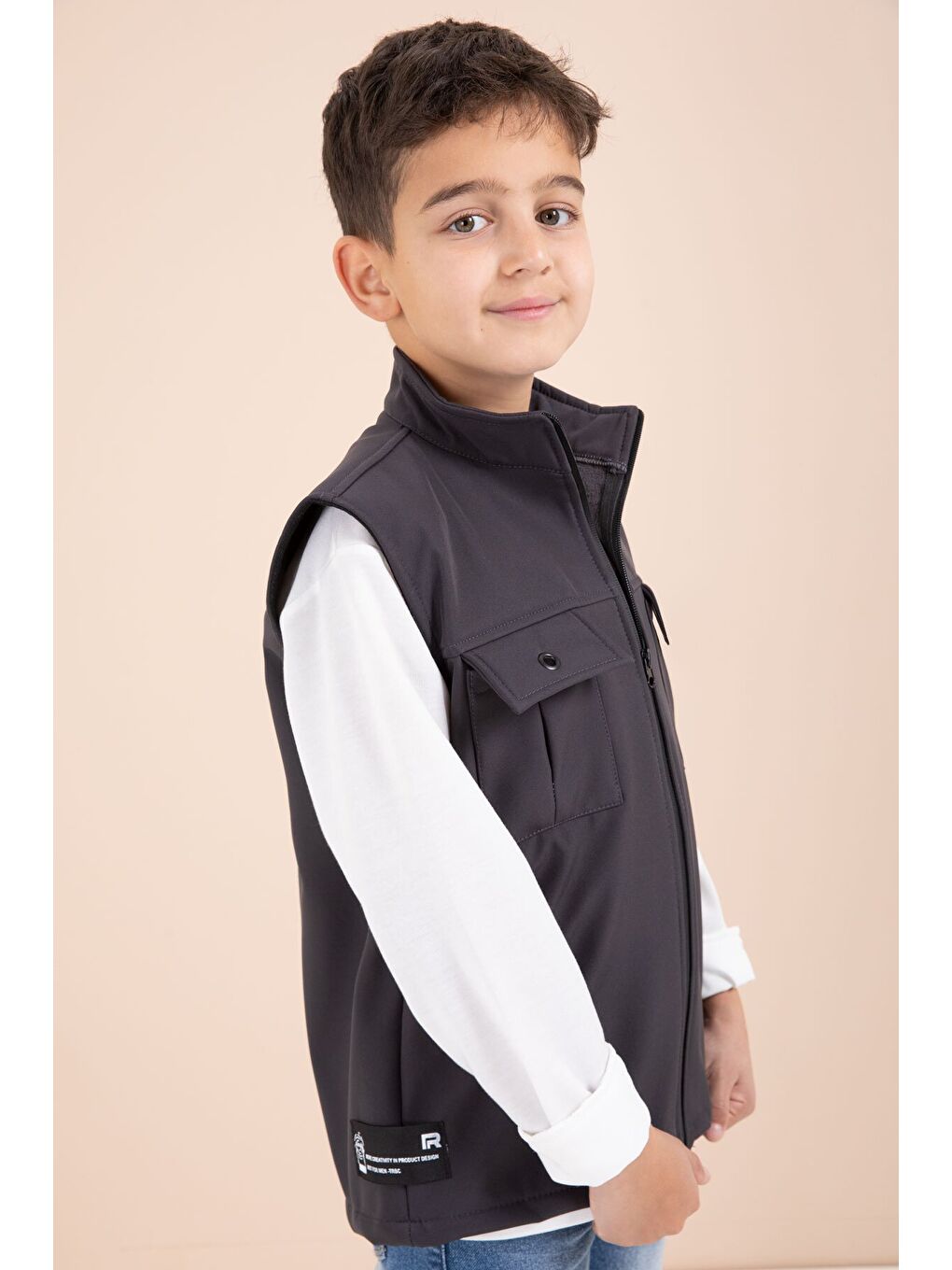 Gri Füme Sıfır Kol Yelekli Badili Erkek Çocuk 3lü Pantolonlu Takım 23489-3