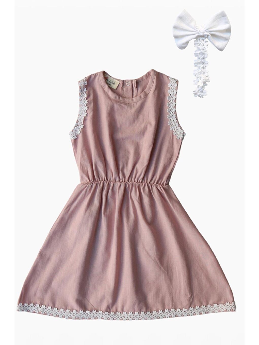 Pembe Kız Çocuk Pudra Elbise Toka Takım-2