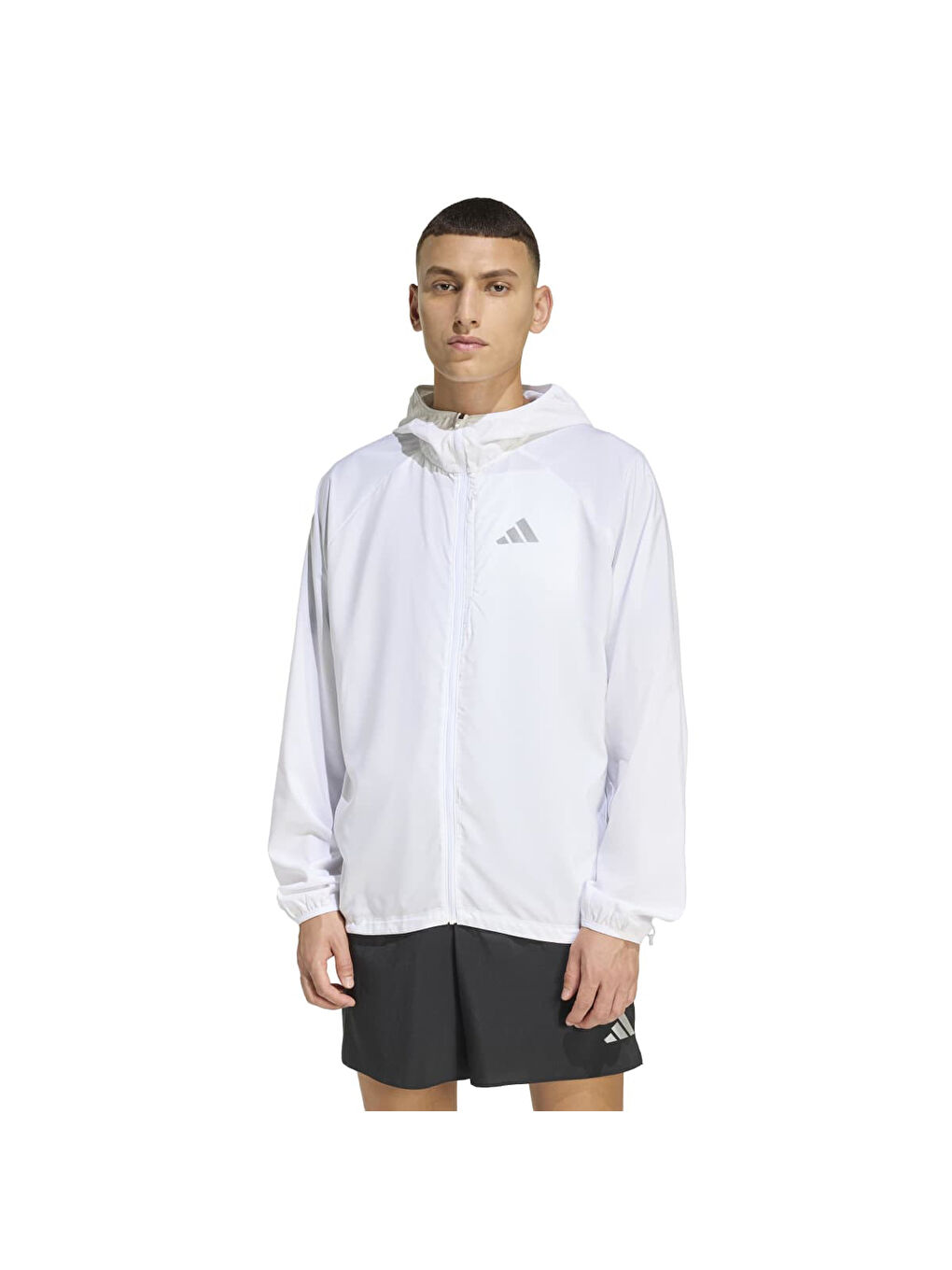 Running Essentials Erkek Beyaz Kapüşonlu Fermuarlı Sweatshirt