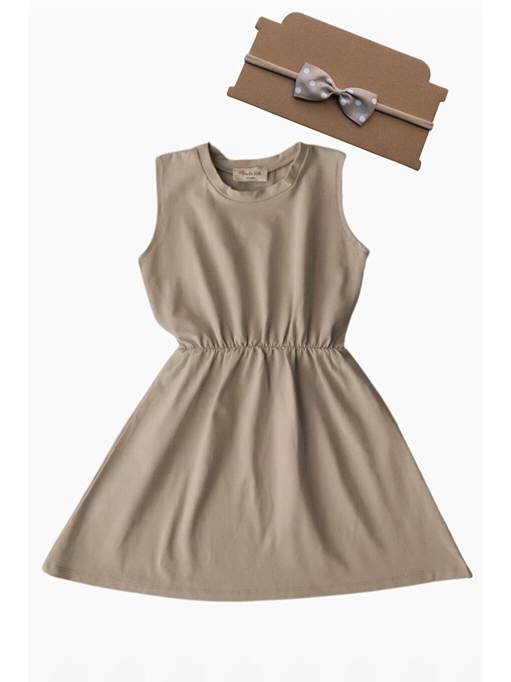 Bej Kız Çocuk Kumbeji Elbise Fiyonk Bandana Takım-2