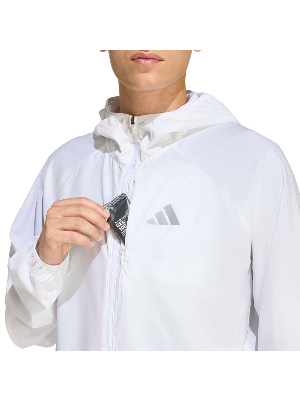 Running Essentials Erkek Beyaz Kapüşonlu Fermuarlı Sweatshirt-1