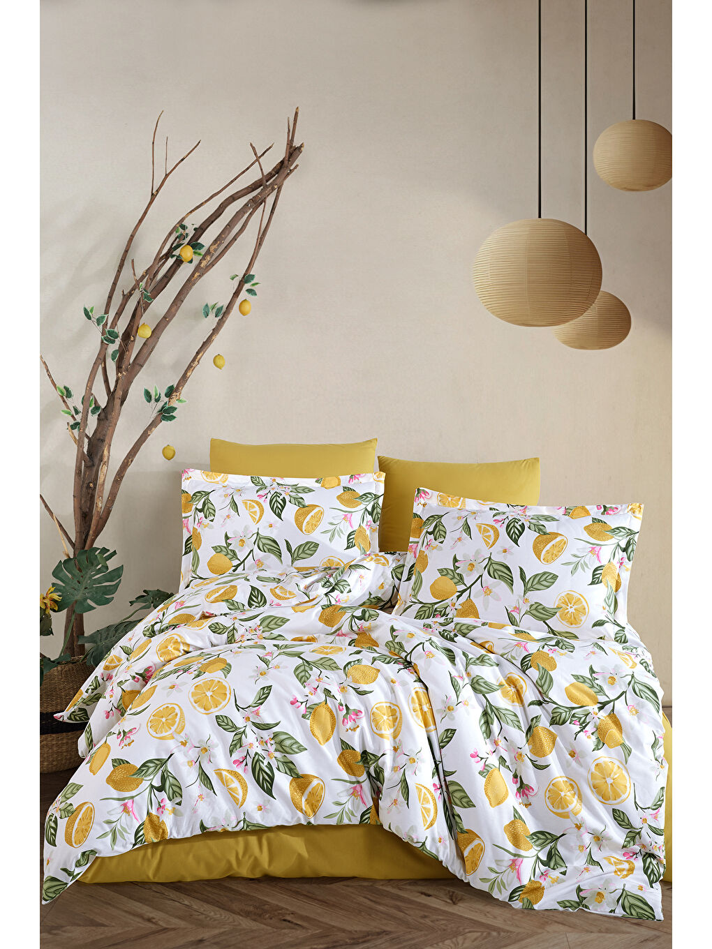 Sarı Ranforce %100 Pamuk Çift Kişilik Nevresim Seti Lime
