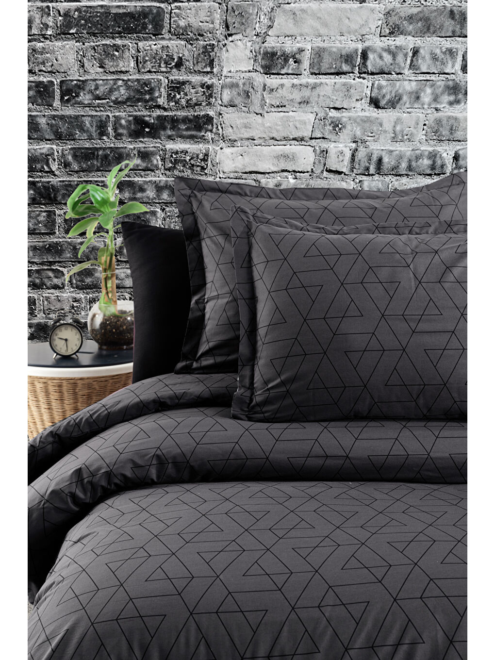 Antrasit Ranforce %100 Pamuk Çift Kişilik Nevresim Seti Monza-1