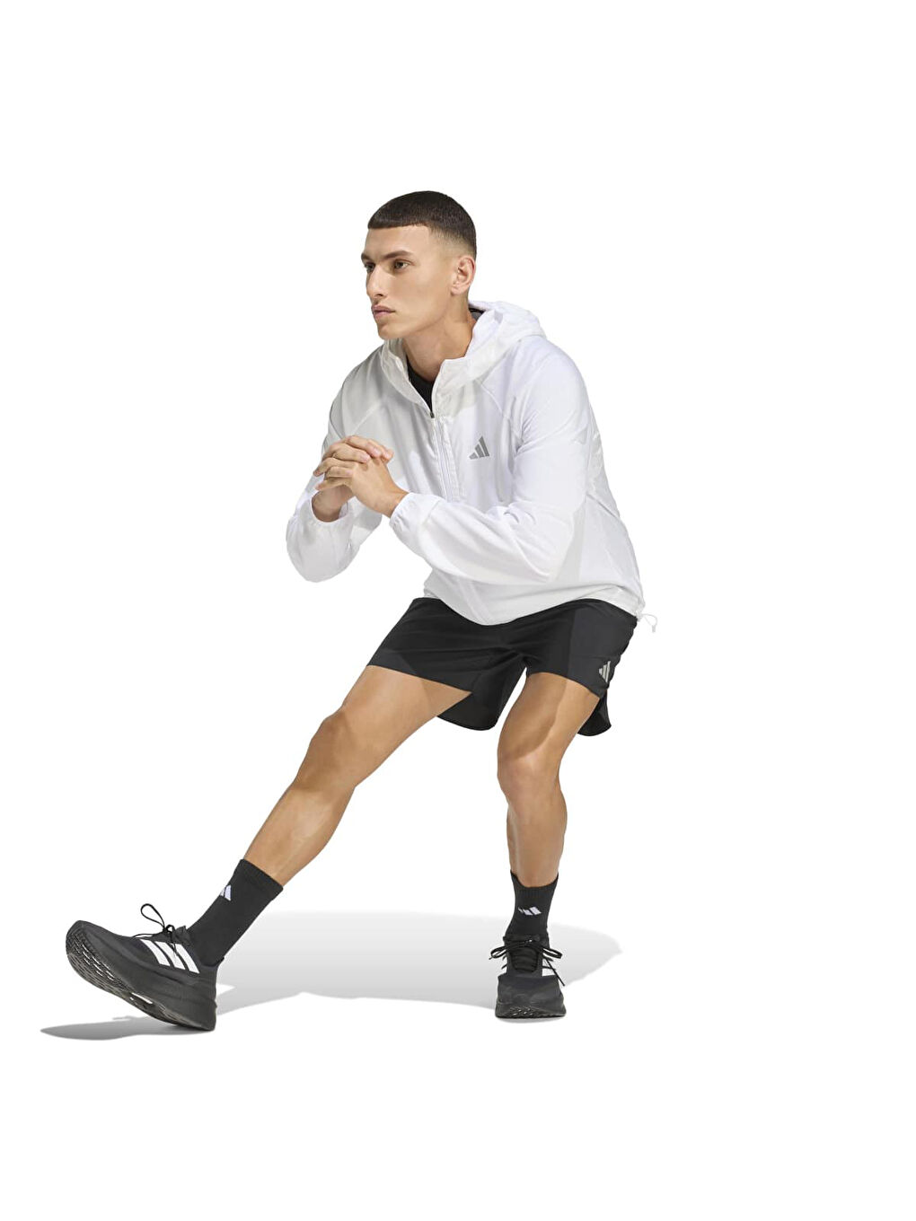 Running Essentials Erkek Beyaz Kapüşonlu Fermuarlı Sweatshirt-3