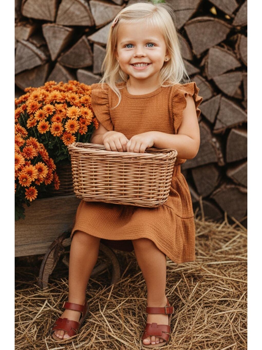 Kız Çocuk Müslin Kahverengi Etek Bluz Takım-1