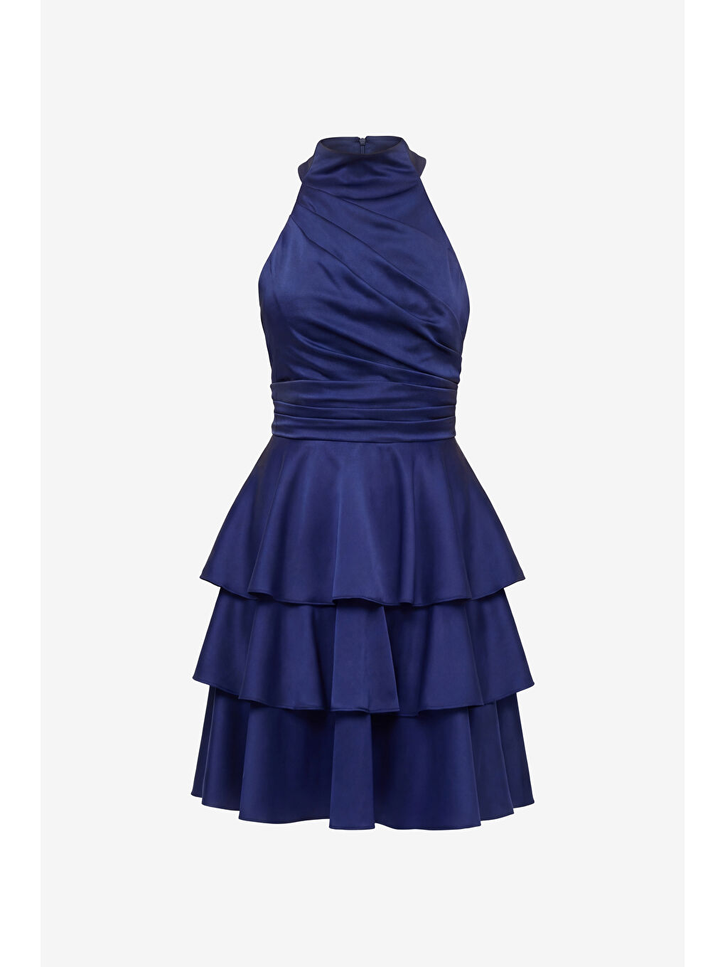 Kadın Lacivert Halter Yaka Saten Mini Mezuniyet Abiye Elbise-5