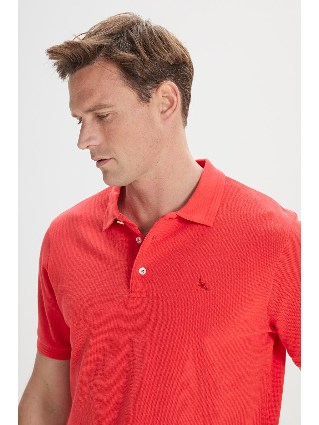 Erkek Kırmızı Slim Fit Dar Kesim Polo Yaka %100 Pamuk Kısa Kollu Tişört-3