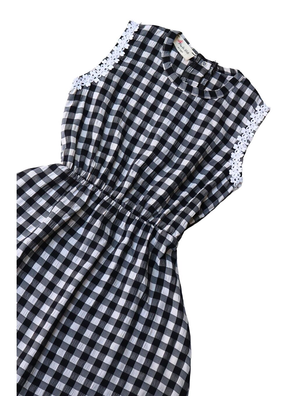 Kız Çocuk Siyah Beyaz Kareli Elbise Toka Takım-2