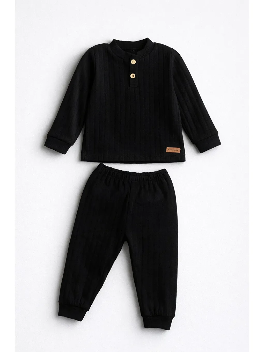 Siyah Erkek Çocuk Takımı Fitilli Raporlu Kumaş İkili Alt Üst Takım (1-5 Yaş)-1