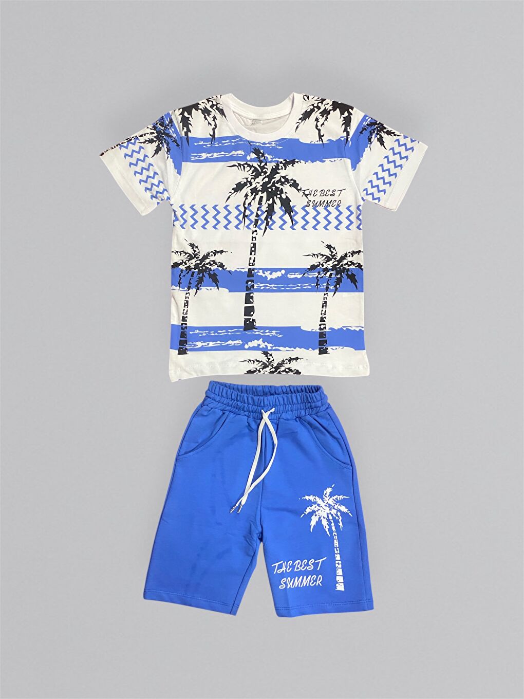 Mavi Baskılı Erkek Çocuk Tişört Şortlu Takım M00715-2