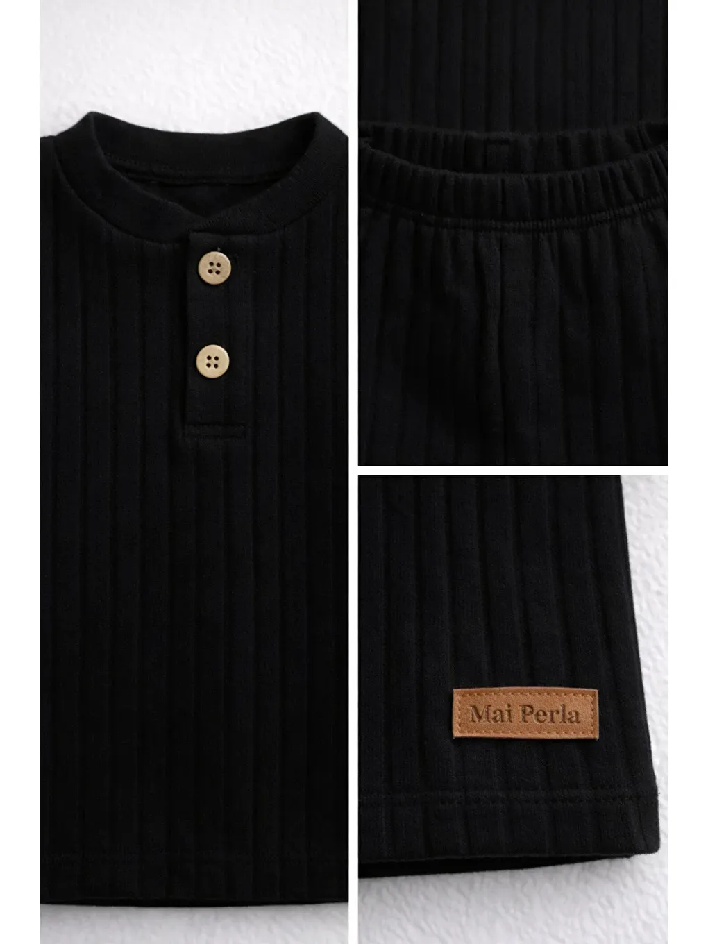 Siyah Erkek Çocuk Takımı Fitilli Raporlu Kumaş İkili Alt Üst Takım (1-5 Yaş)-2