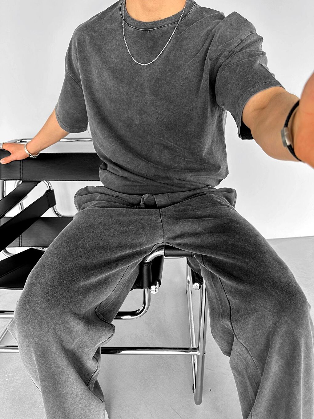 Oversize Yıkamalı Etiketli Basic Tişört Siyah-1