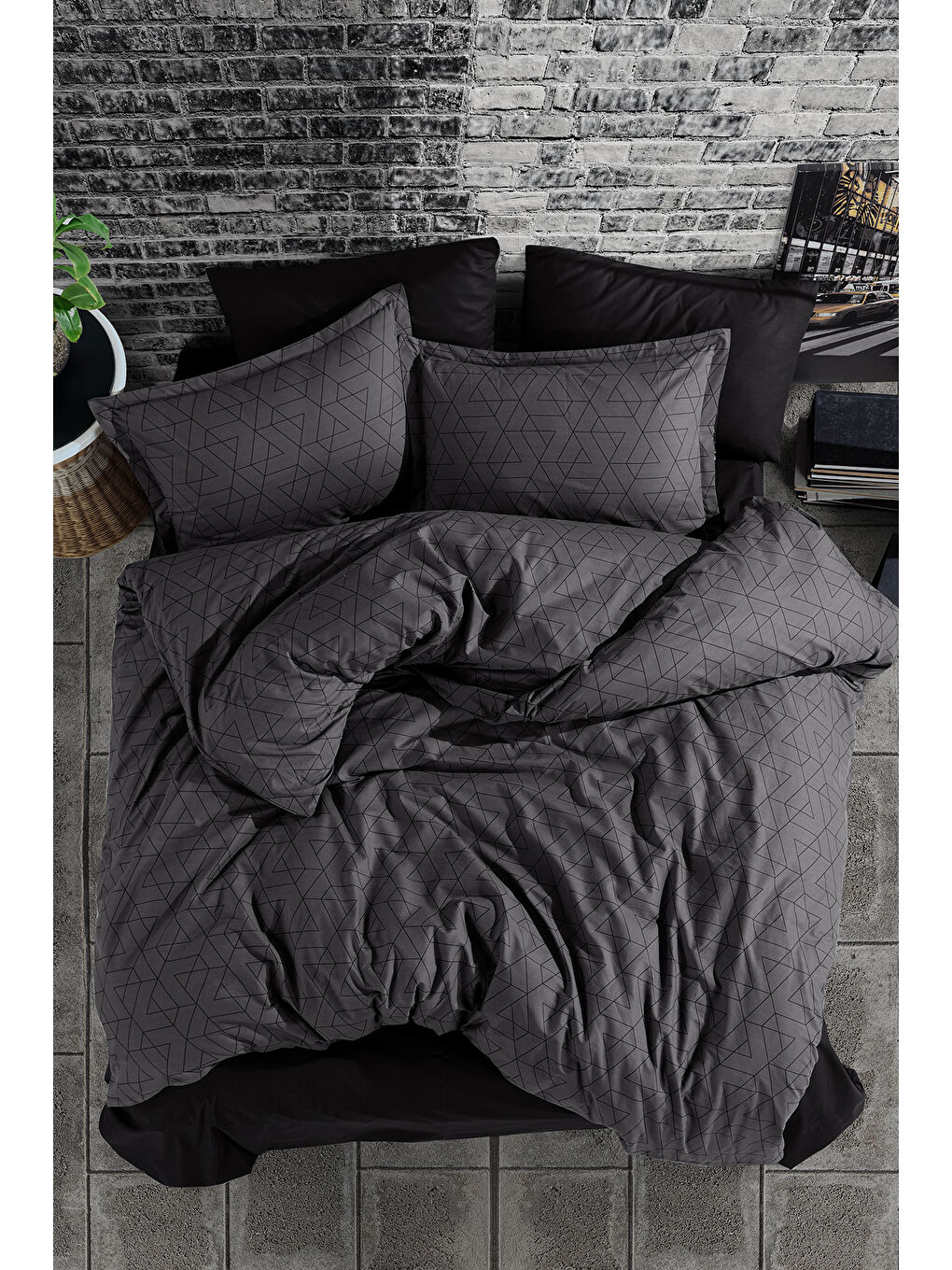 Antrasit Ranforce %100 Pamuk Çift Kişilik Nevresim Seti Monza-2