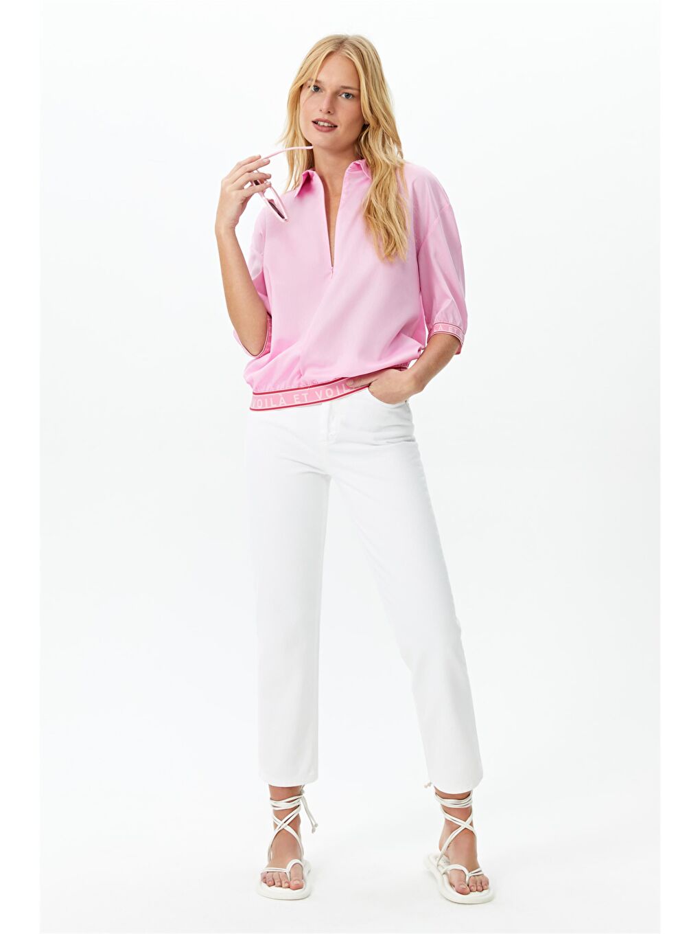 %100 Pamuk Beyaz Yüksek Bel, Straight Kalıp Jeans