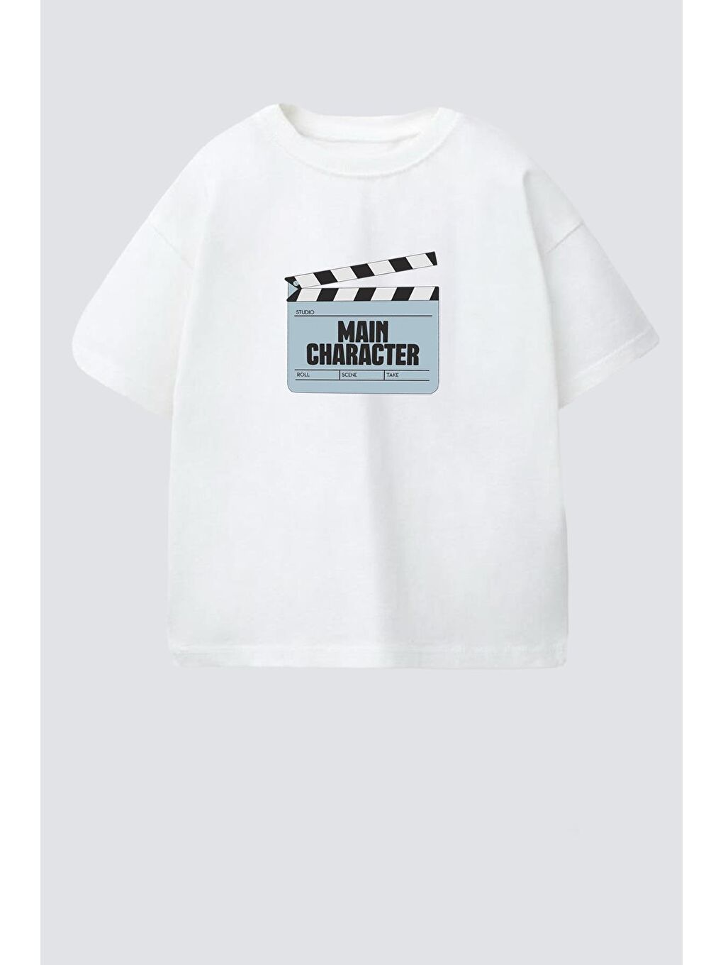 Ekru Unisex Bisiklet Yaka Baskılı Tshirt